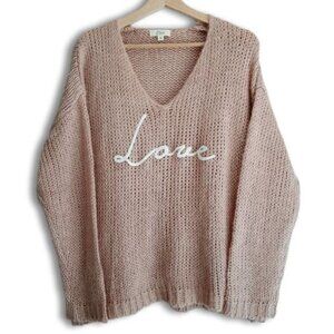 ELAN "Love" V-neck Pullover Knit Sweater Top Light Pink Sz M
